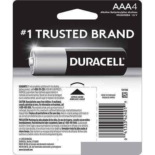 Duracell AAA Alkaline Batteries, 4/Pack Staples