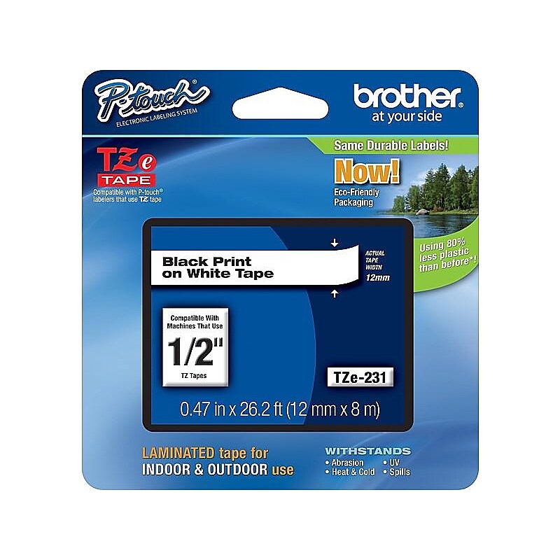Brother TZE-231CT Label Maker Tapes, 0.47", Black on White, 32/Carton image 1