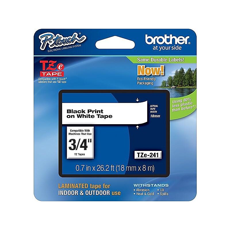 Brother TZE241CT Label Maker Tapes, 0.7", Black on White, 6/Carton image 1