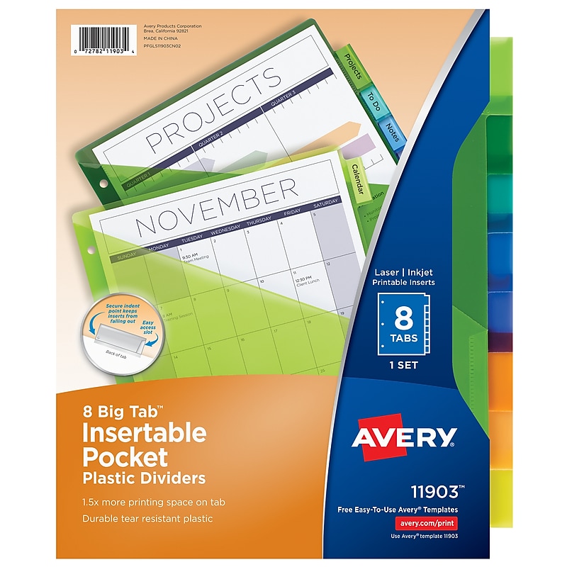 Avery Big Tab Insertable Plastic Dividers, 8 Tab, Multicolor, 24 Sets/Carton (11903) image 1