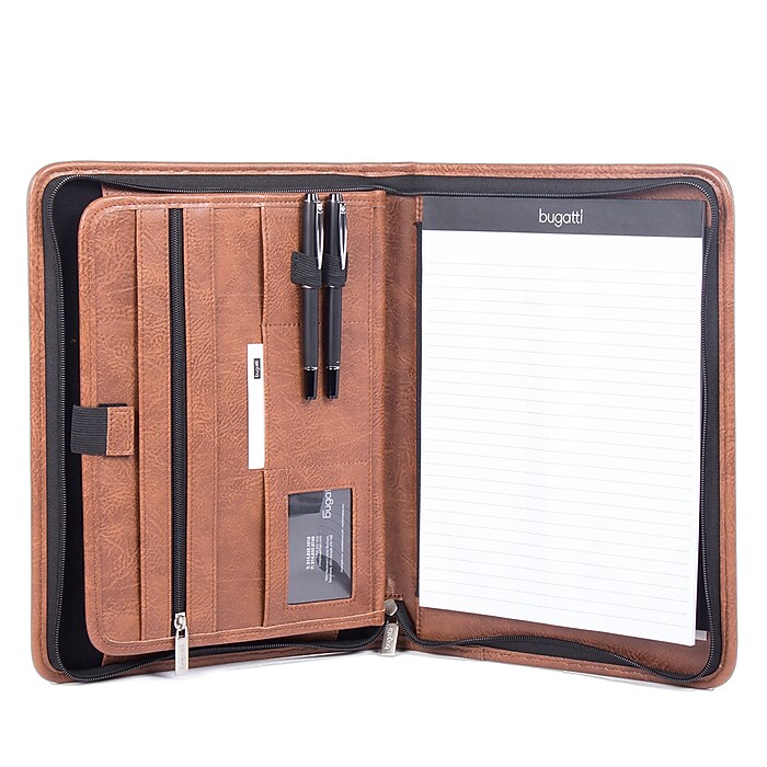 Bugatti Valentino Faux Leather Portfolio Case with Zipper Closure
