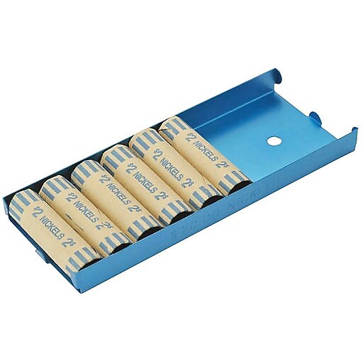 MMF Industries™ Aluminum Rolled Coin Storage Trays, 20 Nickels, Blue
