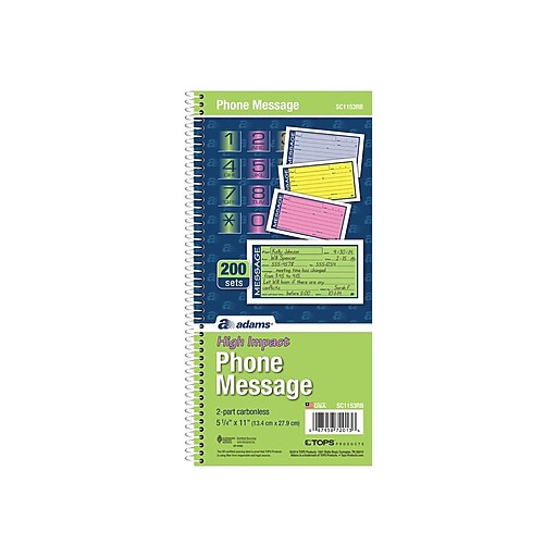 Adams High Impact Phone Message Pad, 5.25" x 11", Wide Ruled, Blue