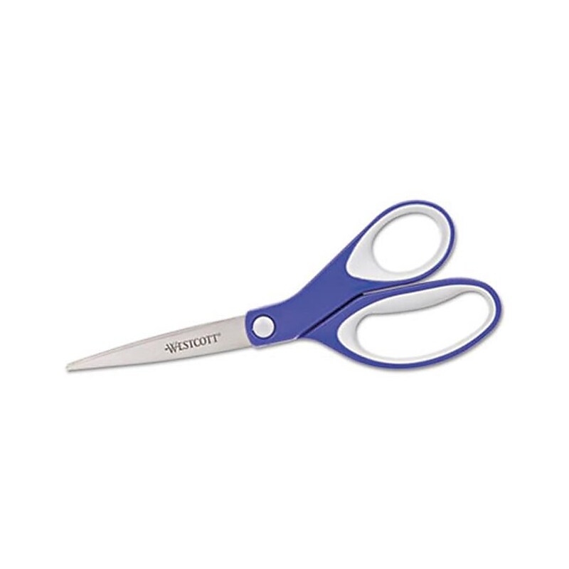 Straight KleenEarth Soft Handle Scissors, 8" length, Blue/Gray image 1