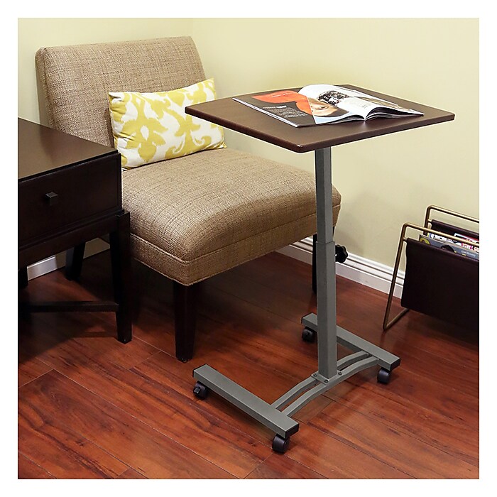 Seville Classics airLIFT 24 W Manual Rectangular Height Adjustable Mobile Sitting Desk Walnut WEB162 Staples