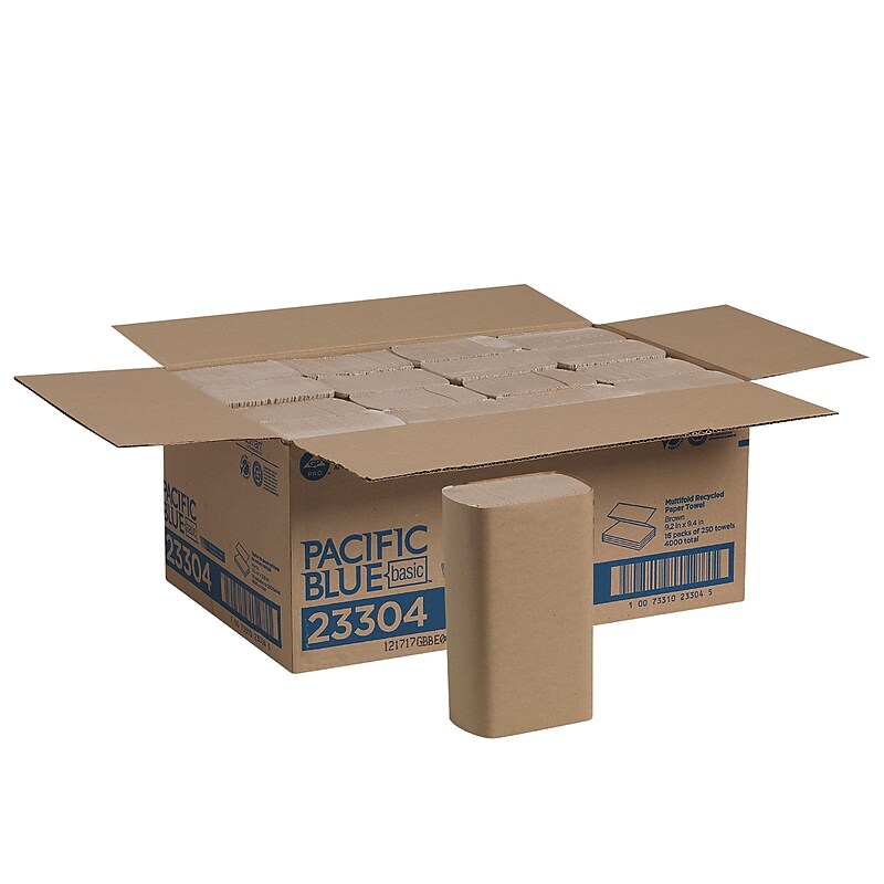 Pacific Blue Basic Recycled Multifold Paper Towel, 1-Ply, 250 Sheets/Pack, 16 Packs/Carton (23304) image 1
