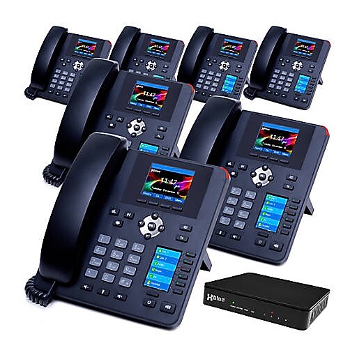 XBLUE QB Advanced QB1007 IP Phone System Bundle, Black, 7 Phone Bundle