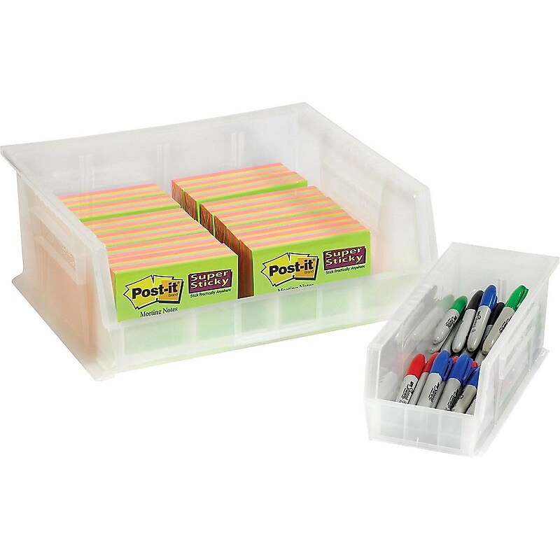 BOX 10 7/8" x 11" x 5" Plastic Stack and Hang Bin Box, Clear image 1