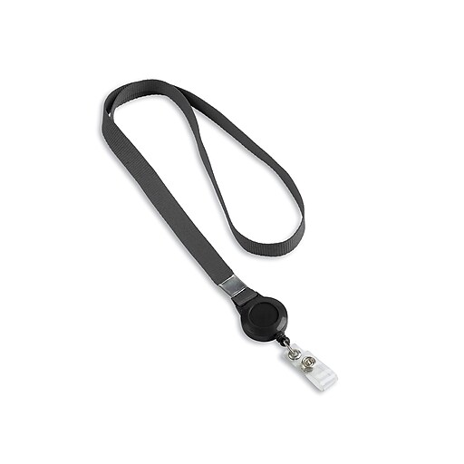 IDville 35"L Plastic Lanyards with Badge Reels, Black, 25/Pack