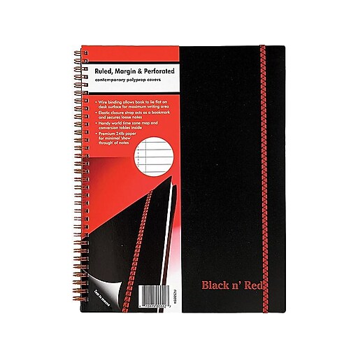 Oxford Black n' Red 1Subject Professional Notebooks, 8.5" x 11", Wide Ruled, 70 Sheets, Black