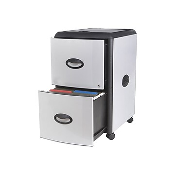 Storex Deluxe 2-Drawer Vertical File Cabinet, Mobile, Letter, Metal, 19" (61352U01C)