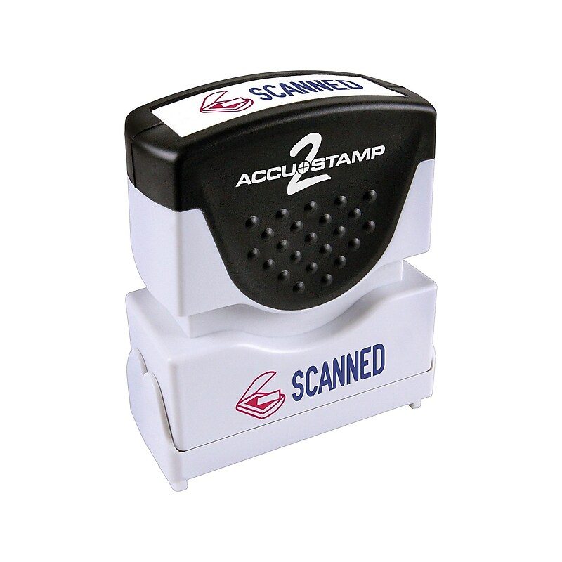 Accu-Stamp 2 Two-Color Pre-Inked Stamp, "SCANNED", Blue and Red Inks (035606) image 1