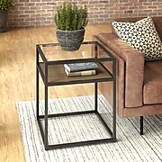 Bush Furniture Anthropology Glass Top End Table, Rustic Brown Embossed (ATT120RB-03)