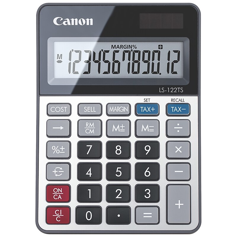 Canon 12-Digit Battery & Solar Desktop Calculator, Silver (LS-122TS) image 1