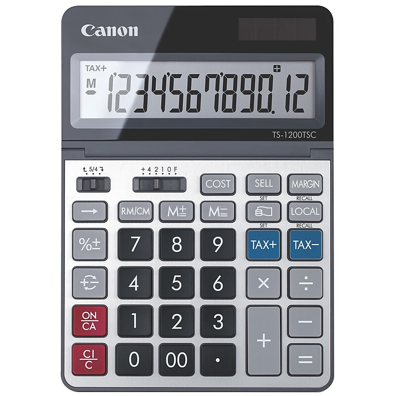 Canon 12-Digit Battery & Solar Desktop Calculator, Silver (TS-1200TSC) image 1