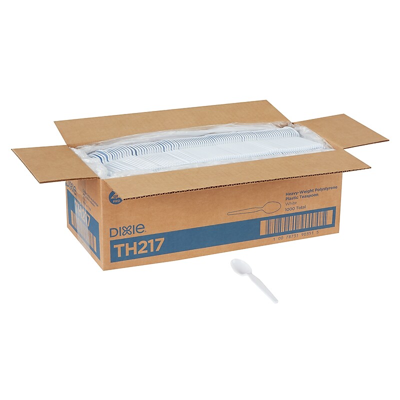 Dixie Plastic Teaspoon, Heavy-Weight, White, 1000/Carton (TH217) image 1