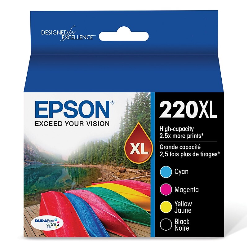 Epson T220XL Black/Cyan/Magenta/Yellow High Yield Ink Cartridge, 4/Pack (T220SL-XCS) image 1