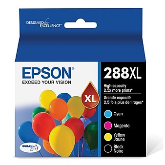 Epson T288XL Black/Cyan/Magenta/Yellow High Yield Ink Cartridge, 4/Pack (T288XL-XCS)