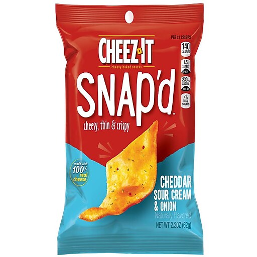 CheezIt Snap'd Sour Cream and Onion Crackers, 2.2 oz., 6 Packs/Box