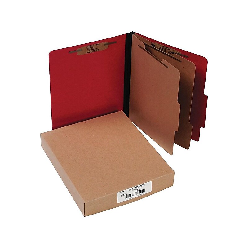 Presstex Color-Coded Top-Tab Folders with Fasteners, 2 Partition/6 Fasteners, Red, Letter Size, Holds 8 1/2" x 11", 10/Box image 1