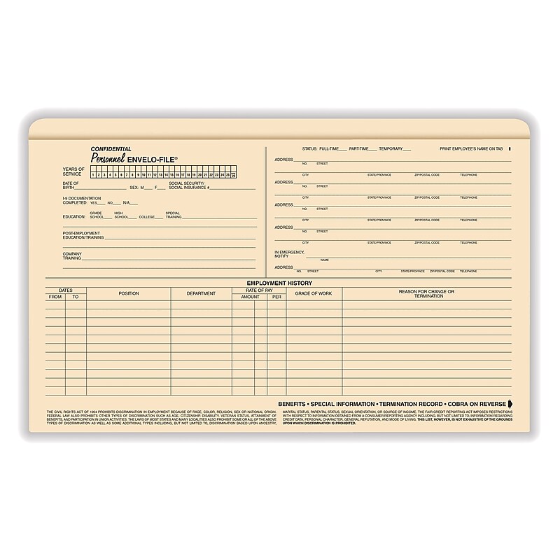 ComplyRight Confidential Personnel Envelo-File, Legal Size, 25/Pack (A0731) image 1