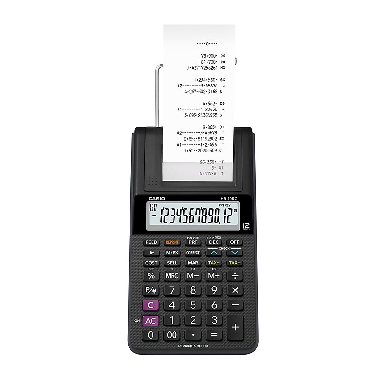 Casio HR-10RC 12-Digit Printing Calculator, Black image 1