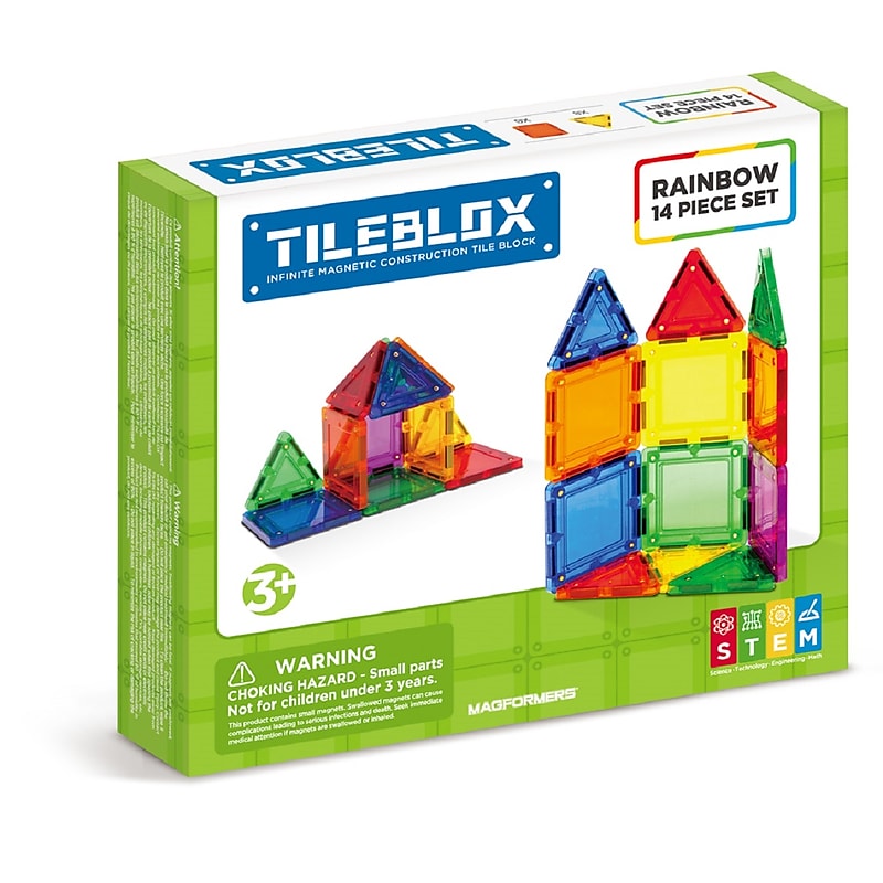 TileBlox Rainbow STEM Certified Magnetic Building Blocks, 14 Pieces/Set (1030001) image 1