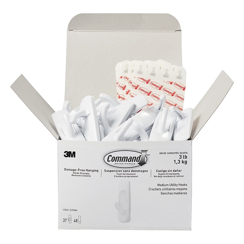 Command Medium Utility Hooks, 3 lb., White, 37/Pack (17001-S37NA) image 1