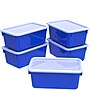Storex Plastic Small Cubby Bins with Lids, 5.1" x 7.8" x 12.2", Blue/Clear, 5/Carton (62408U05C)~#|#~sp52231949_sc7