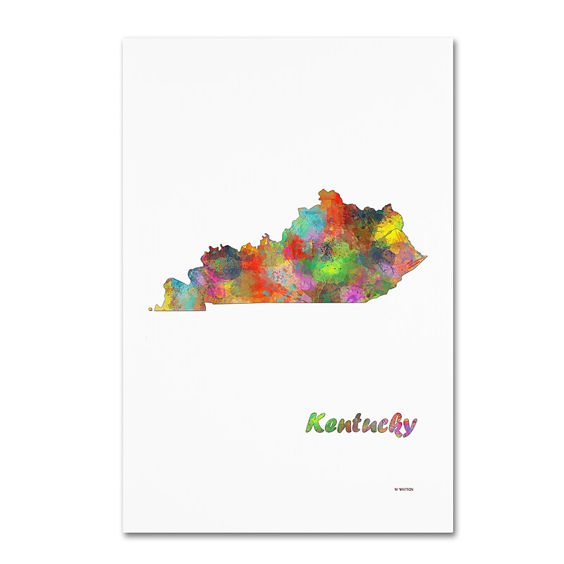 Trademark Fine Art Marlene Watson 'Kentucky State Map-1' 12" x 19" Canvas Stretched (190836214808) image 1
