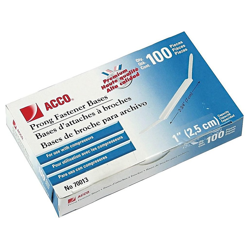 ACCO 2.75"W Prong Fasteners, Silver, 100/Box (70013) image 1