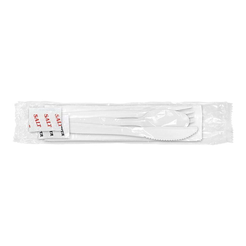 Berkley Square Individually Wrapped Plastic Assorted Cutlery Set, Medium-Weight, White, 250/Pack (1171241) image 1