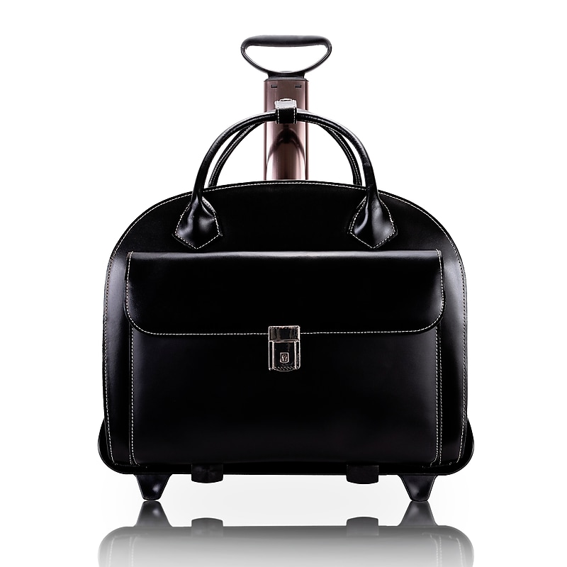 McKlein Glen Ellyn Leather Briefcase, Laptop Compatible, Rolling, Black (94365) image 1