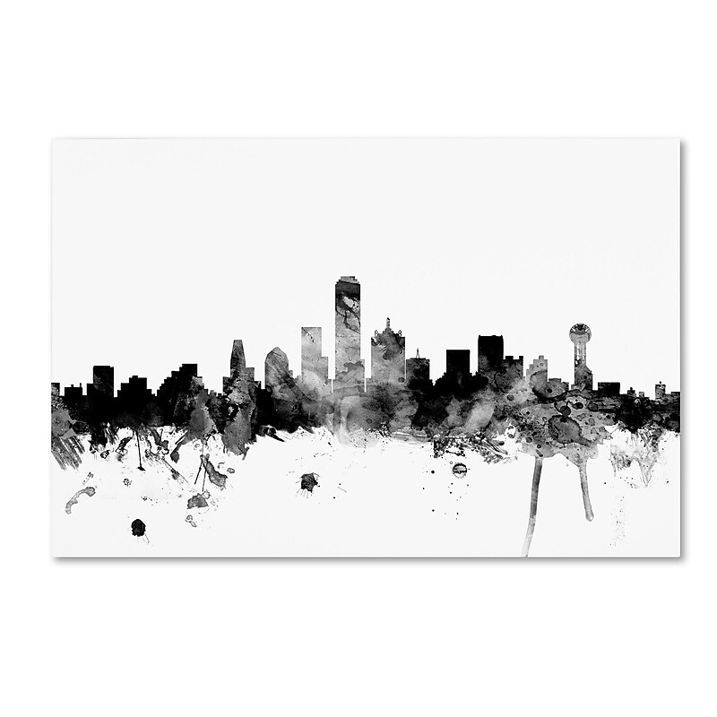 Trademark Fine Art Michael Tompsett 'Dallas Texas Skyline B&W' 12" x 19" Canvas Stretched (190836104505) image 1
