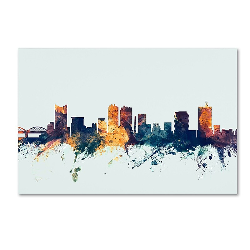 Trademark Fine Art Michael Tompsett 'Fort Worth Texas Skyline Blue' 12" x 19" Canvas Stretched (190836089888) image 1
