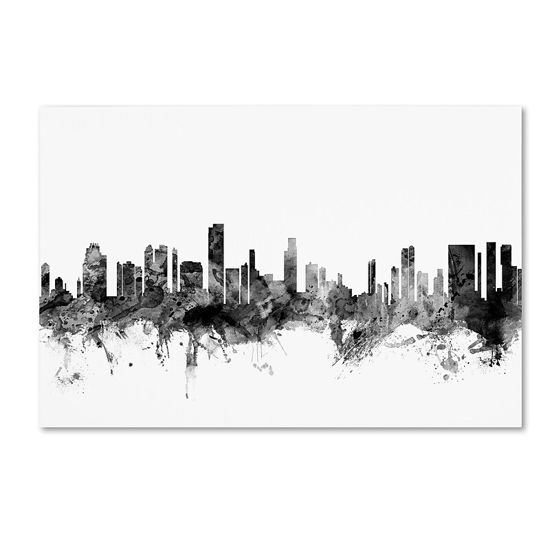Trademark Fine Art Michael Tompsett 'Honolulu Hawaii Skyline B&W' 12" x 19" Canvas Stretched (190836081646) image 1
