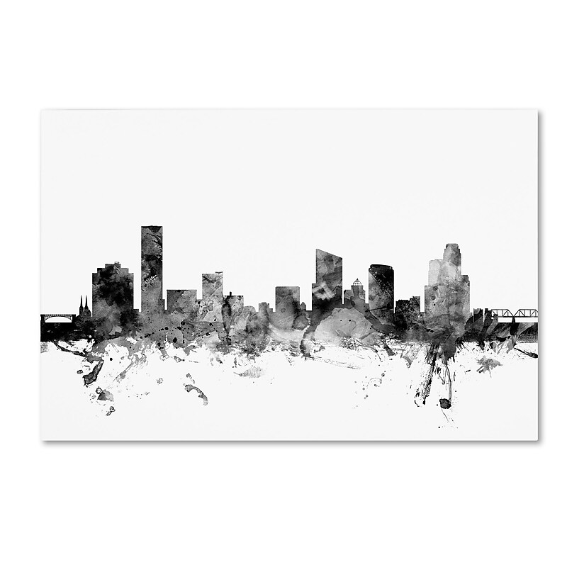 Trademark Fine Art Michael Tompsett 'Grand Rapids MI Skyline B&W' 12" x 19" Canvas Stretched (190836076840) image 1