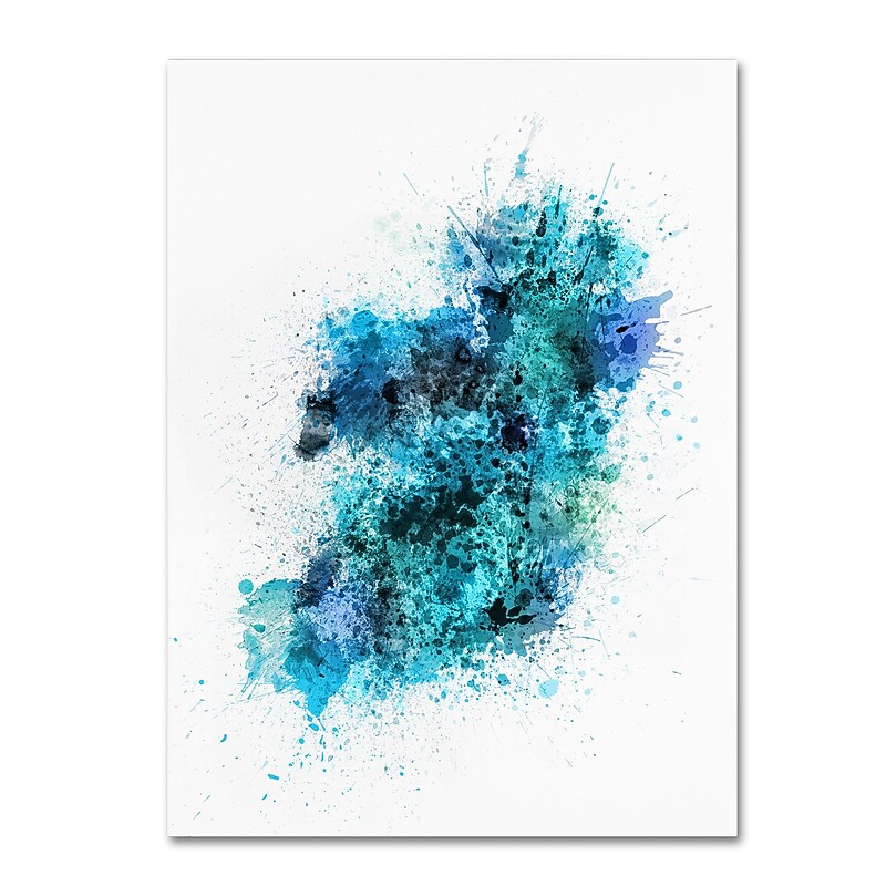 Trademark Fine Art Michael Tompsett 'Ireland Map Paint Splashes' 14" x 19" Canvas Stretched (190836016259) image 1