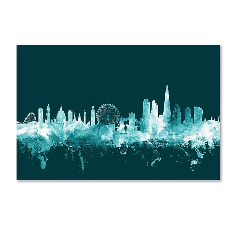 Trademark Fine Art Michael Tompsett 'London England Skyline Teal' 12" x 19" Canvas Stretched (190836095223) image 1