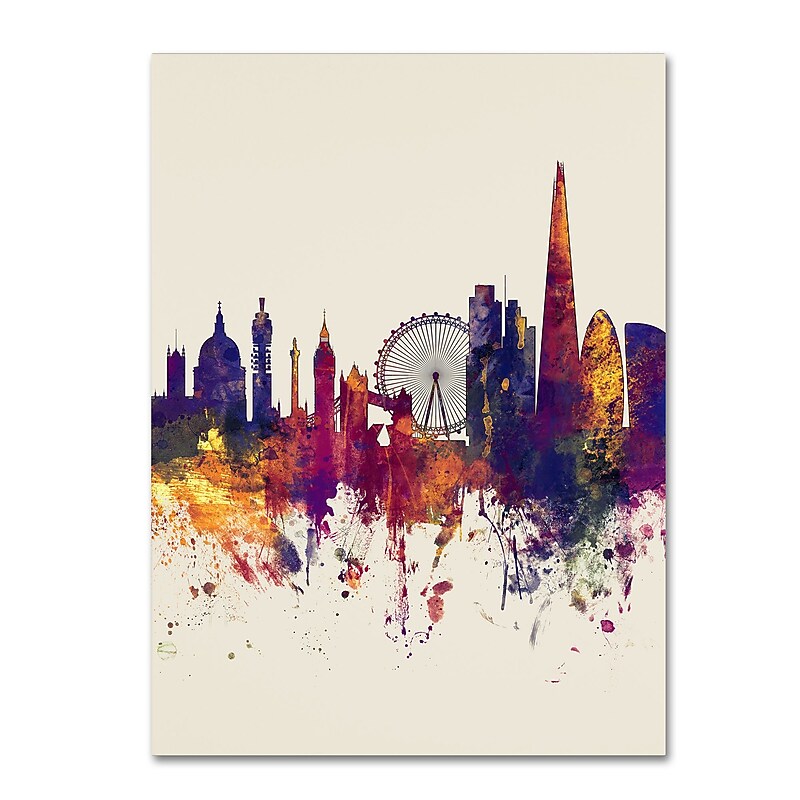 Trademark Fine Art Michael Tompsett 'London Skyline Tall Beige' 14" x 19" Canvas Stretched (190836097043) image 1