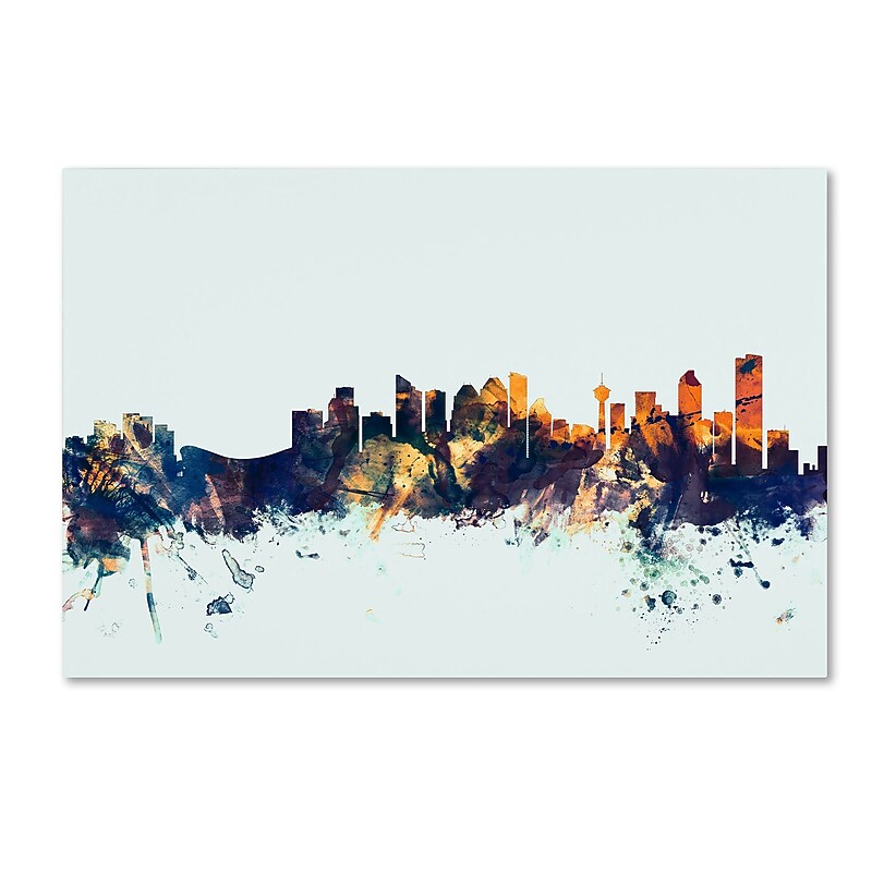 Trademark Fine Art Michael Tompsett 'Calgary Canada Skyline Blue' 12" x 19" Canvas Stretched (190836089086) image 1