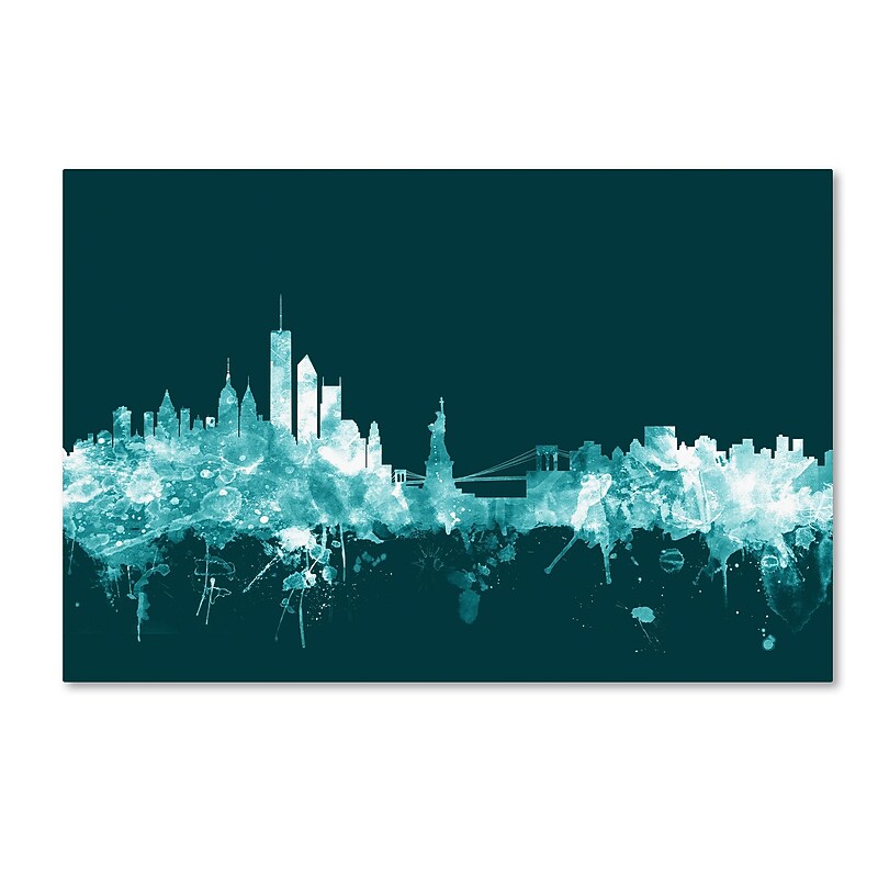 Trademark Fine Art Michael Tompsett 'New York Skyline Teal' 12" x 19" Canvas Stretched (190836095582) image 1
