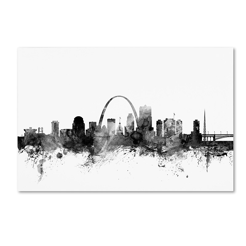 Trademark Fine Art Michael Tompsett 'St Louis Missouri Skyline B&W' 12" x 19" Canvas Stretched (190836108640) image 1