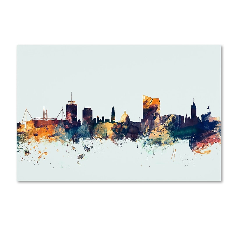Trademark Fine Art Michael Tompsett 'Cardiff Wales Skyline Blue' 12" x 19" Canvas Stretched (190836086689) image 1