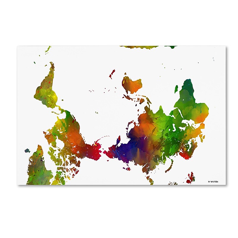 Trademark Fine Art Marlene Watson 'Upside Down Map of the World Clr 1' 12" x 19" Canvas Stretched (190836200528) image 1