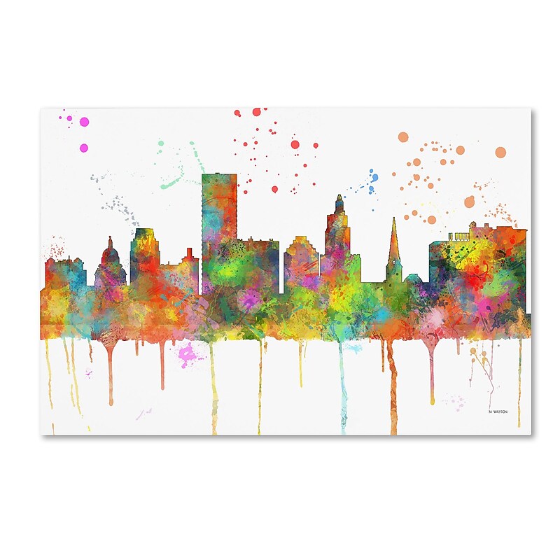 Trademark Fine Art Marlene Watson 'Providence RI Skyline Mclr-1' 12" x 19" Canvas Stretched (190836209347) image 1
