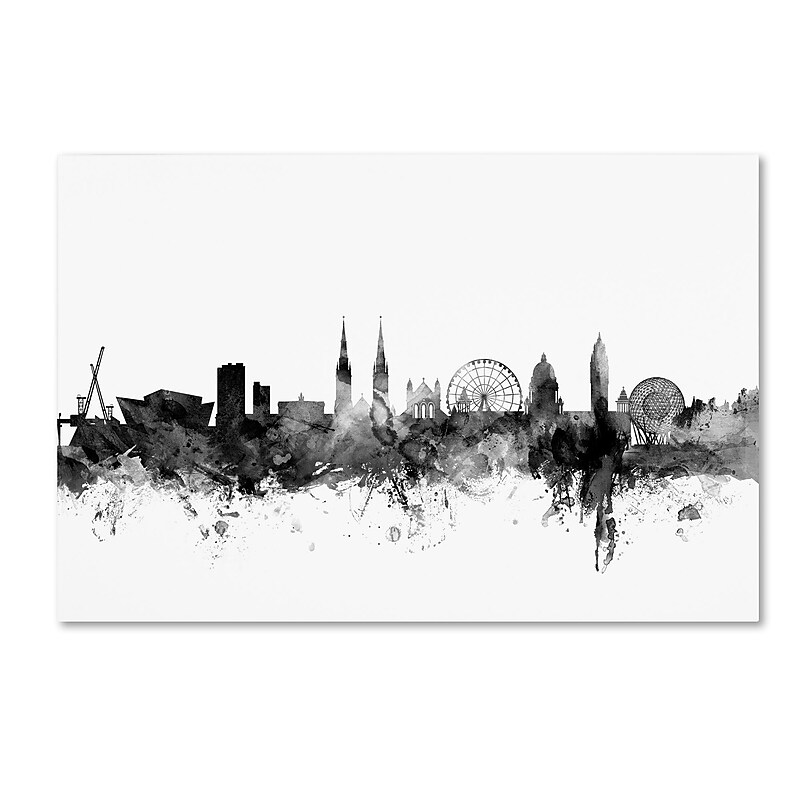 Trademark Fine Art Michael Tompsett 'Belfast N. Ireland Skyline B&W' 12" x 19" Canvas Stretched (190836107384) image 1