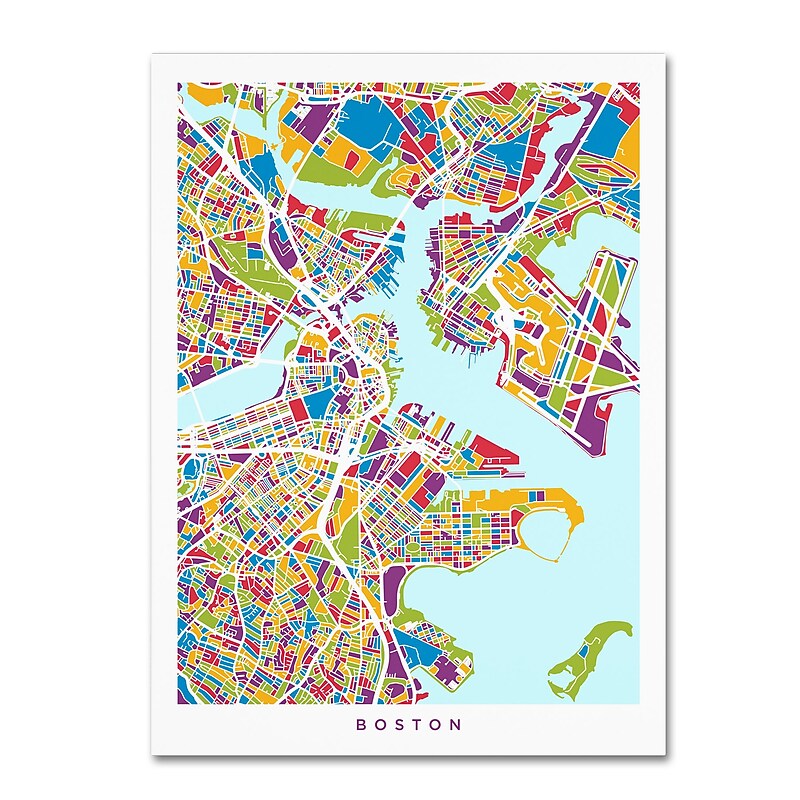 Trademark Fine Art Michael Tompsett 'Boston MA Street Map 2' 14" x 19" Canvas Stretched (190836018017) image 1