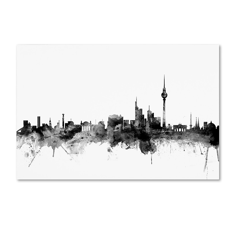 Trademark Fine Art Michael Tompsett 'Berlin Germany Skyline B&W' 12" x 19" Canvas Stretched (190836078806) image 1