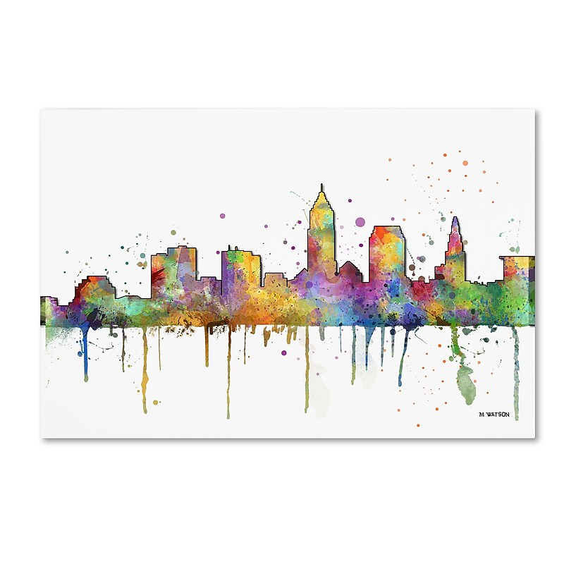Trademark Fine Art Marlene Watson 'Cleveland Ohio Skyline Mclr-1' 12" x 19" Canvas Stretched (190836203185) image 1